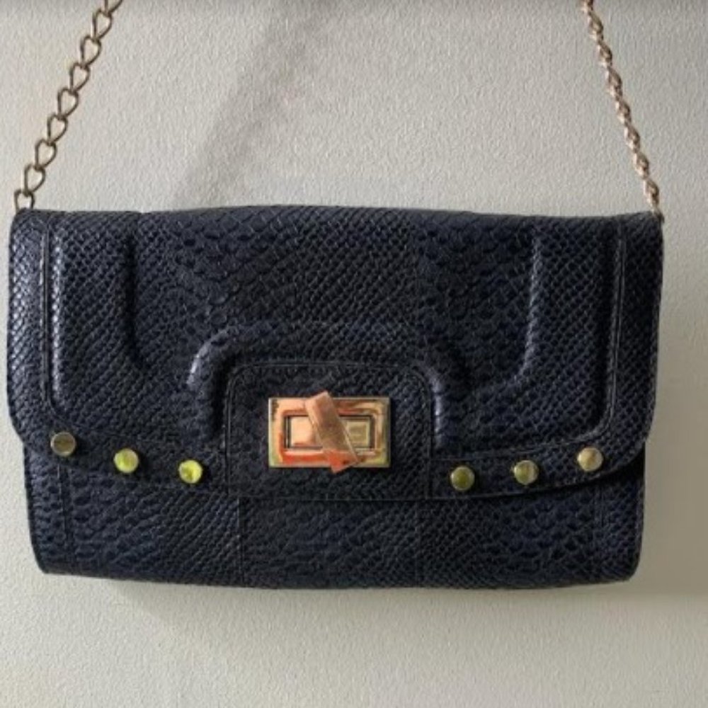 Caché Faux Leather Reptile Textured Large Clutch